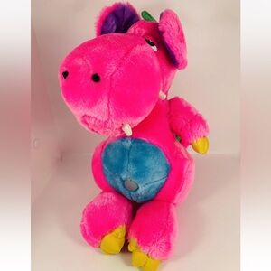 Vintage Commonwealth Dinomites Dinosnores Plush Hot Pink 1986 12" Dinosaur Snore